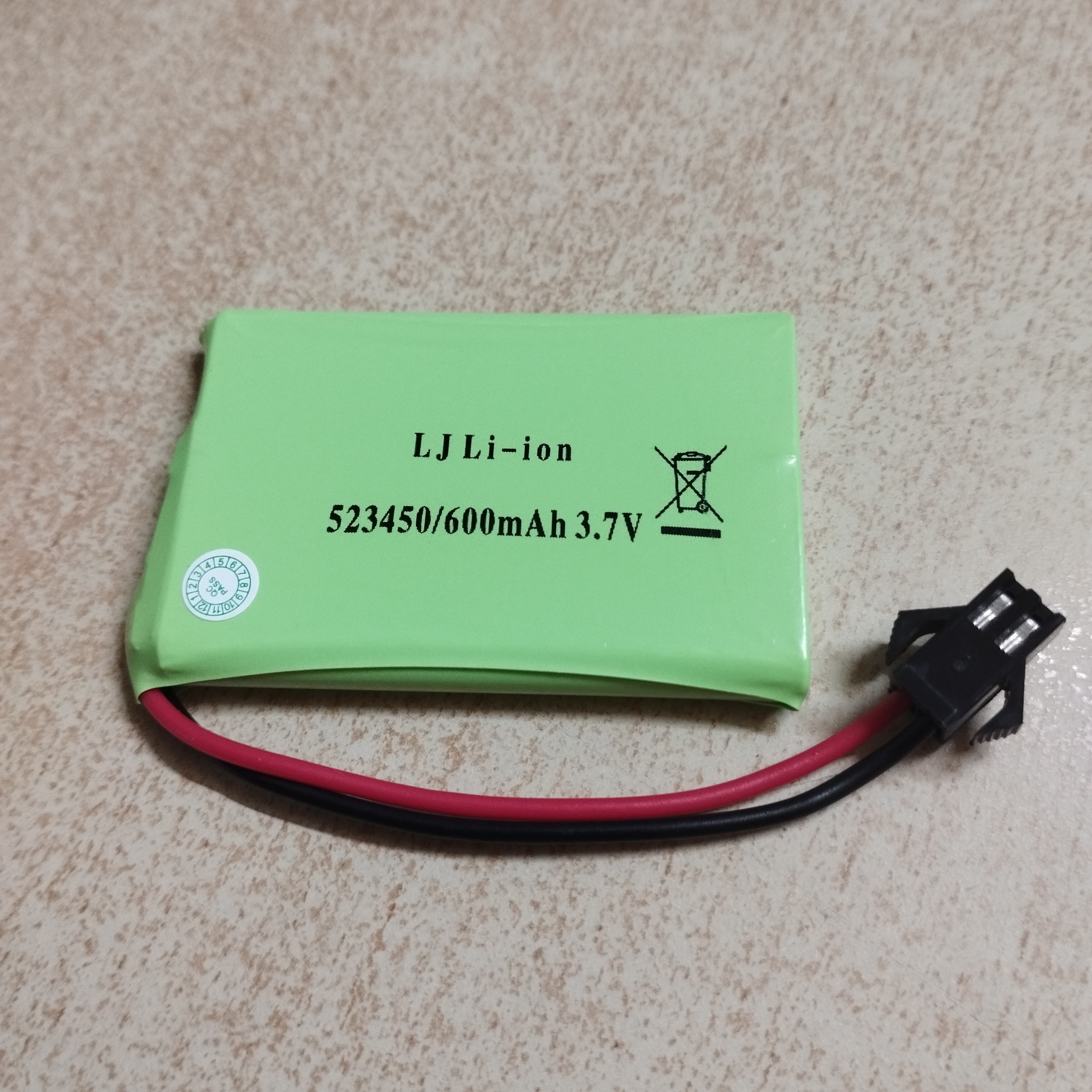 Pin sạc Li-on 523450 3.7V 600mAh chân cắm SM 2P cho Robot, ô tô điều khiển