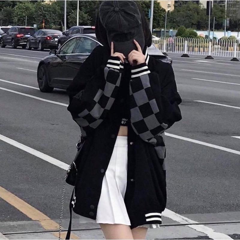 Áo khoác Bomber jacket nam nữ đẹp chất dạ in họa tiết caro Áo khoác varsity chất nỉ dạ caro cao cấp