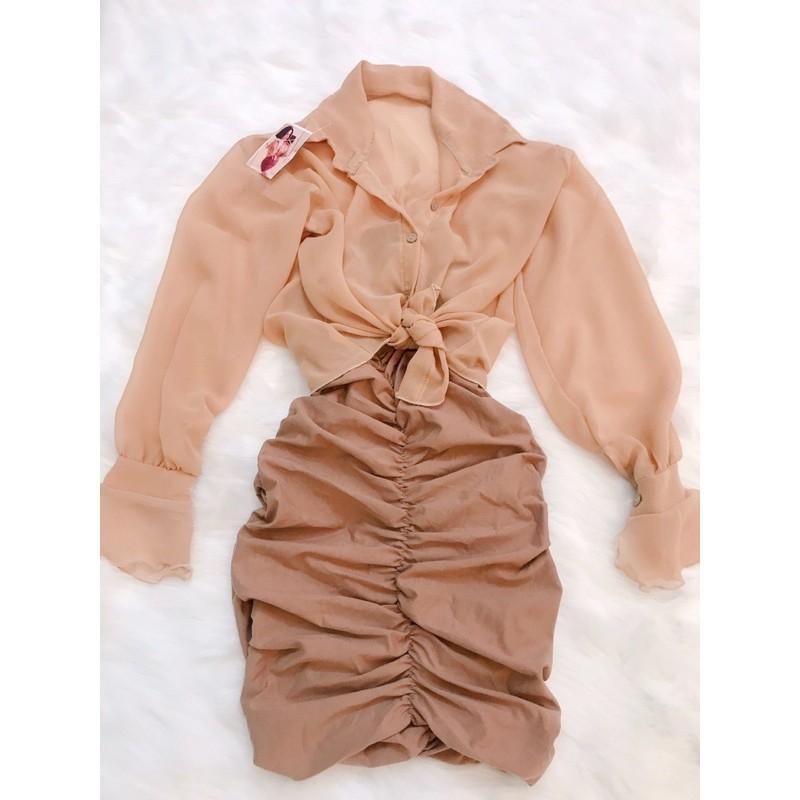 Đầm body cotton su kèm áo voan mặc được 2 kiểu cực cá tính