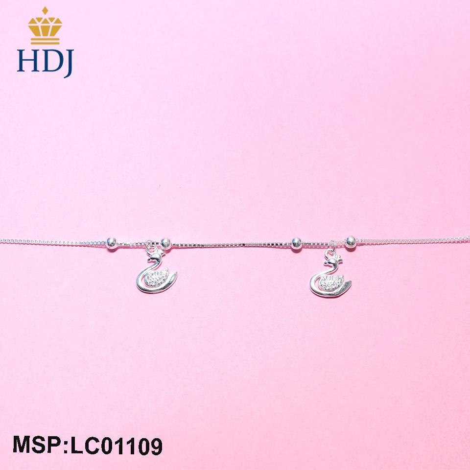 Lắc chân bạc thật dành cho nữ hình Thiên Nga đính đá trắng nhỏ xinh LCB01109 - Trang sức HDJ