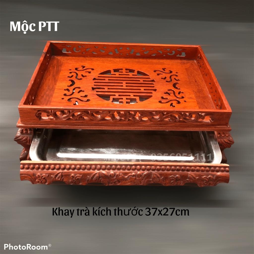 Khay Trà Chân Quỳ gỗ Hương kích thước 37x27x11cm dùng trong phòng khách , phòng làm việc
