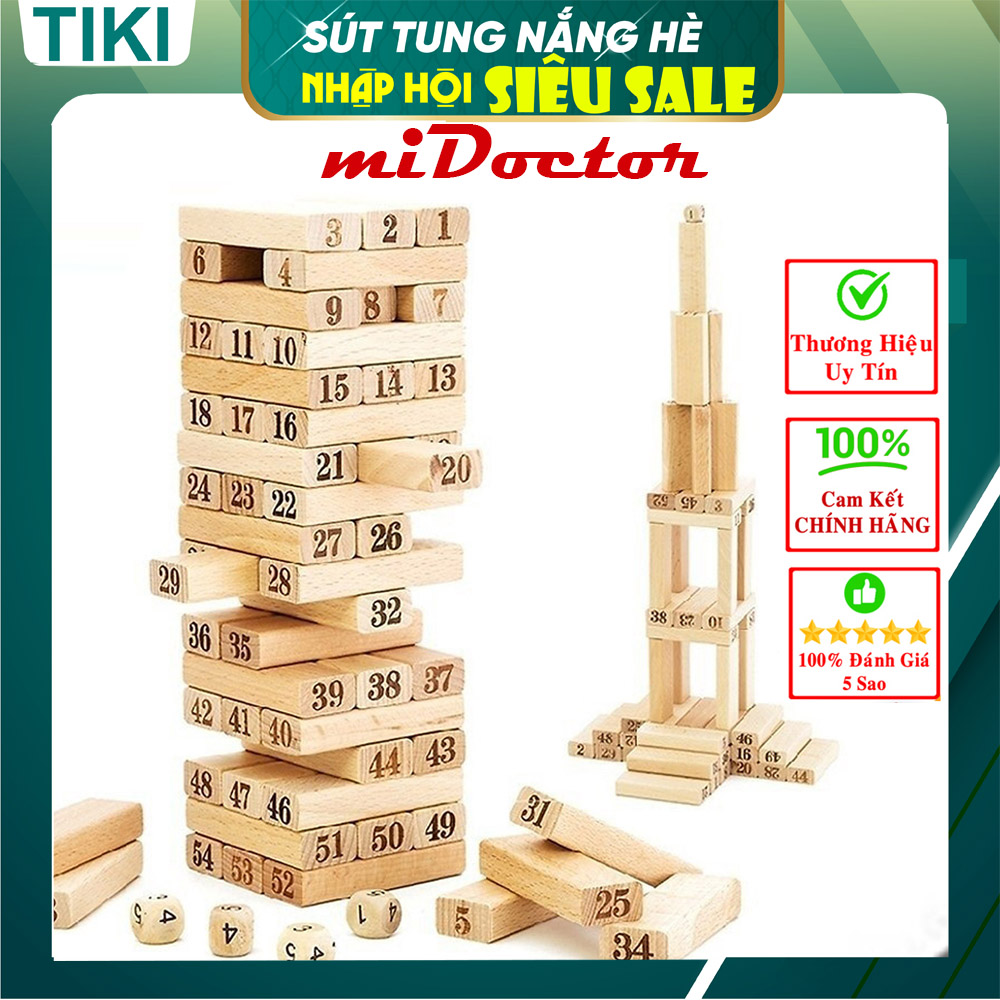 Đồ Chơi Rút Gỗ Cỡ Lớn Cao Cấp – Chọn Size - 54 Thanh Rút Gỗ Kèm 4 Con Súc Sắc Cho Bé – Bộ Đồ Chơi Rút Gỗ Chính Hãng miDoctor