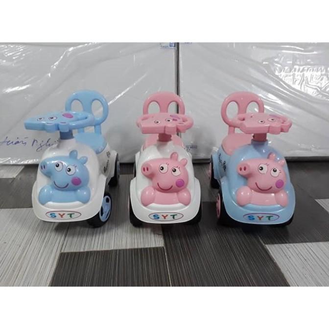 Xe lắc bơi chòi chân Heo Peppapig + nhạc + còi + thùng đồ + tựa lưng (Xe chòi chân cho bé)