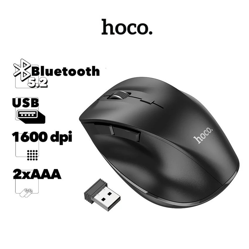 Chuột không dây bluetooth Hoco GM24 chuột máy tính kết nối tùy chọn Bluetooth v5.2 hoặc USB 2.4G - Hàng chính hãng