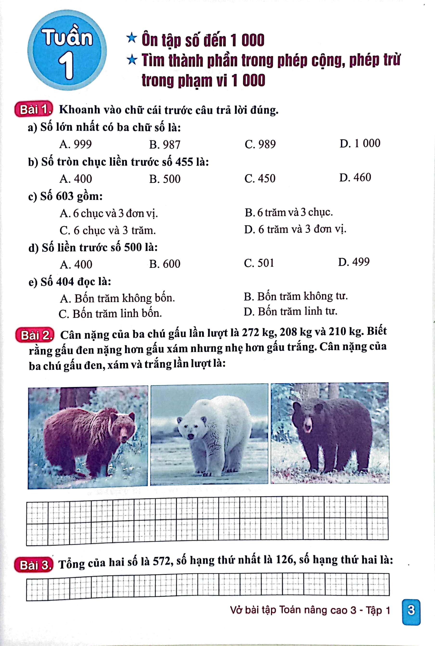 Vở Bài Tập Toán Nâng Cao 3 - Tập 1