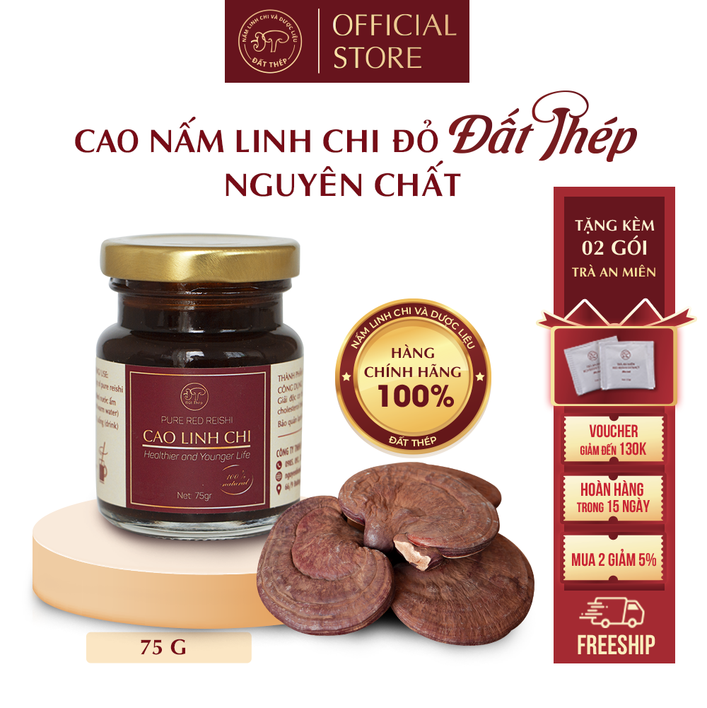 Trà Cao Nấm Linh Chi đỏ Đất Thép nguyên chất Hũ 75g - Giải độc gan - Ổn định đường huyết