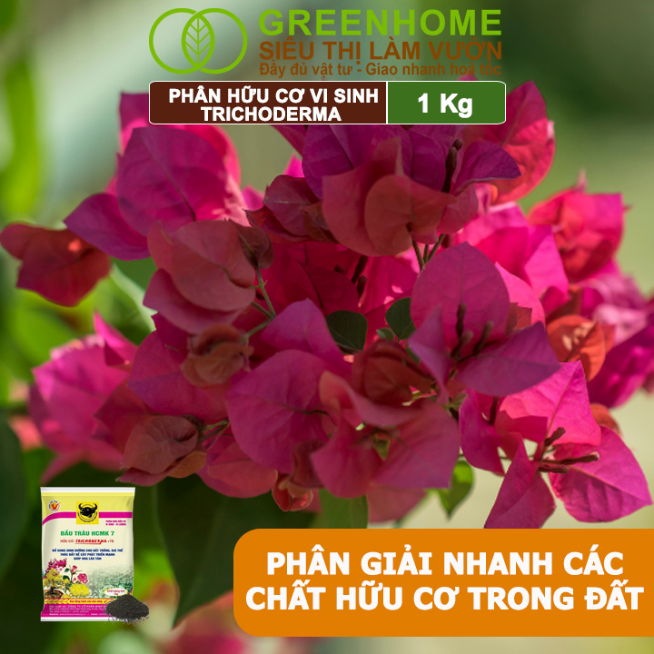 Phân Bón Hữu Cơ Trichoderma Greenhome, Đầu Trâu, Bao 1kg, Dạng Viên,Chuyên Hoa và Cây Cảnh