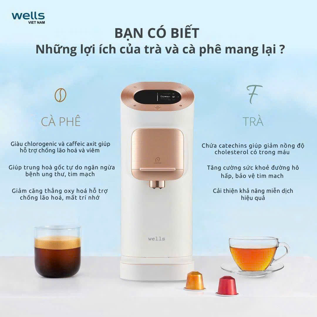 Máy pha viên nén Trà và Cafe Wells Home Cafe [TẶNG KÈM Khay đựng viên nén] - Hàng chính hãng