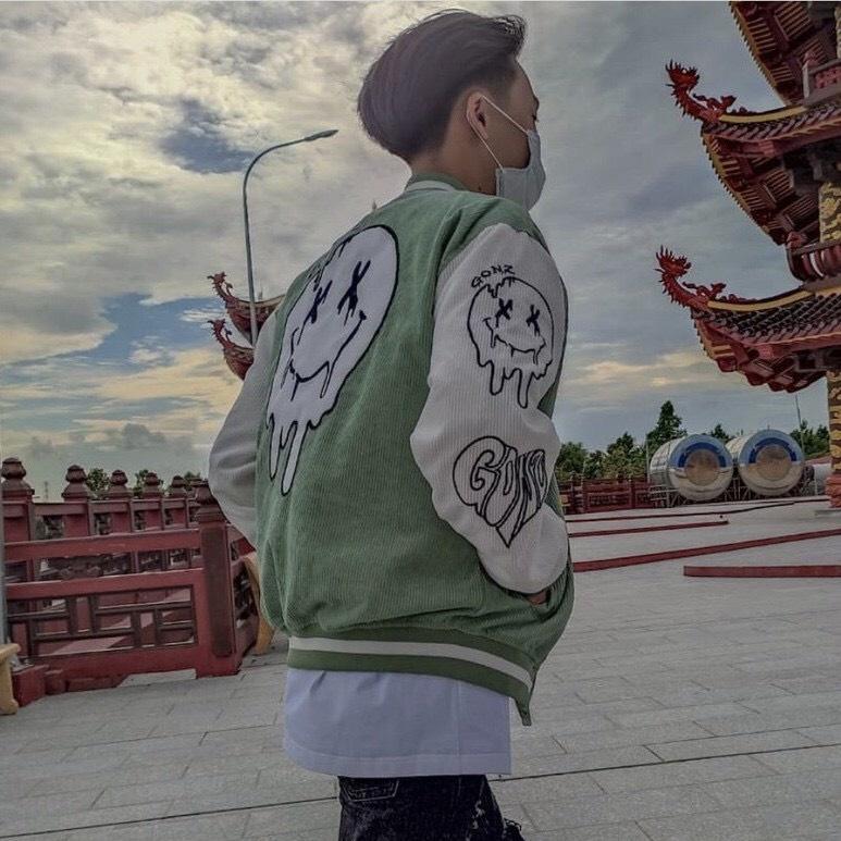 Áo Khoác Nhung Gân Tăm Bomber Jackets Thêu Logo G.O.N.Z Cúc Bấm Unisex Nam Nữ Form Rộng Ulzzang, Áo Khoác Nhung Tăm Thêu Chữ G, Áo BomBer Bóng Chày Nam Nữ Phong Cách Hàn Quốc