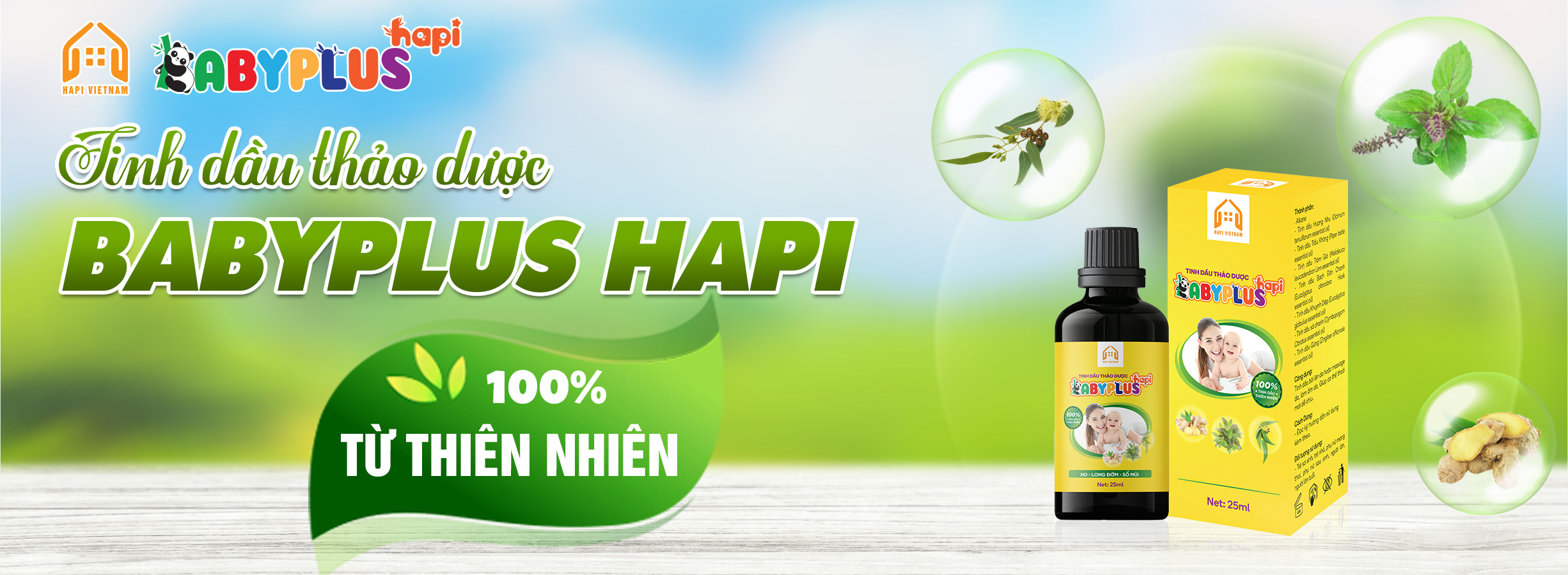 Tinh dầu thảo dược BABYPLUS Hapi - Sạch long đờn, hết ho, sổ mũi, tăng sức đề kháng