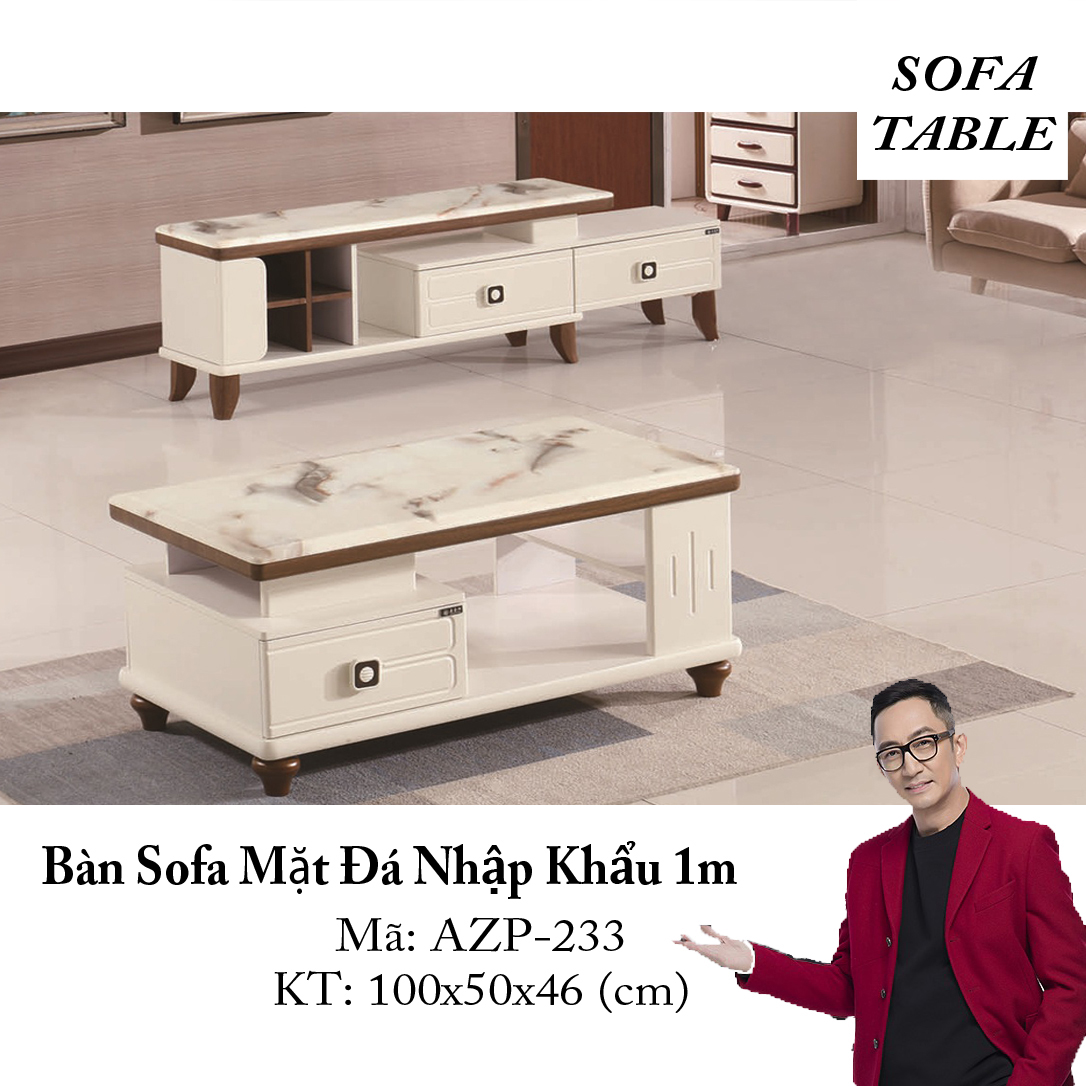 Bàn Sofa Mặt Đá Size 1.0m / 1 Ngăn Kéo / Dòng Cao Cấp - Hàng Nhập Khẩu AZP-T233-10