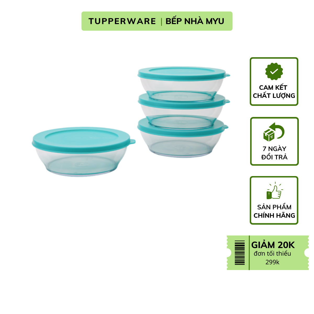 Bộ Hộp Tupperware Bảo Quản Thực Phẩm Clear Bowl 750ml (4 hộp) - Hàng Chính Hãng