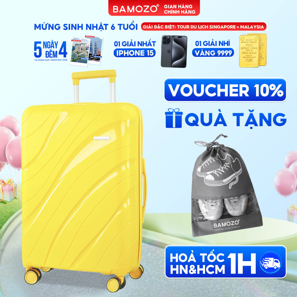 Vali Du Lịch Nancy Bamozo Nhựa Pp Cao Cấp, Vali Kéo Du Lịch Chống Va Đập - Bảo Hành 5 Năm. - Vàng - 28Inch