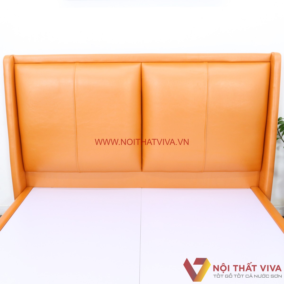 Giường Bọc Da Cao Cấp Hiện Đại Gỗ MDF Màu Cam Đẹp Sang Trọng Giá Tốt
