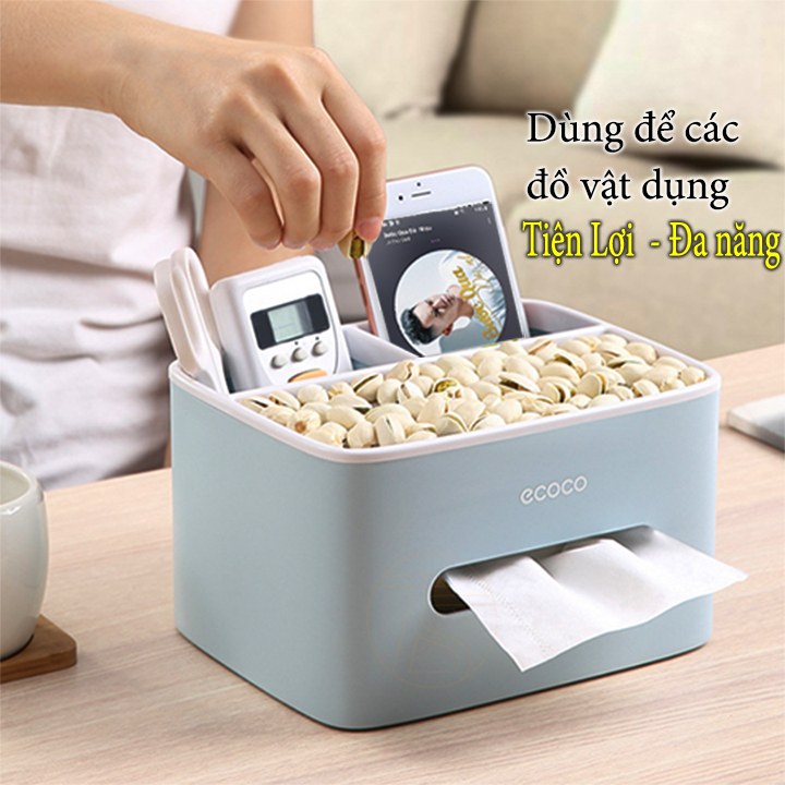 Hộp đựng giấy ăn để bàn ecoco e1602 có chia ngăn và khe để điện thoại tiện nghi