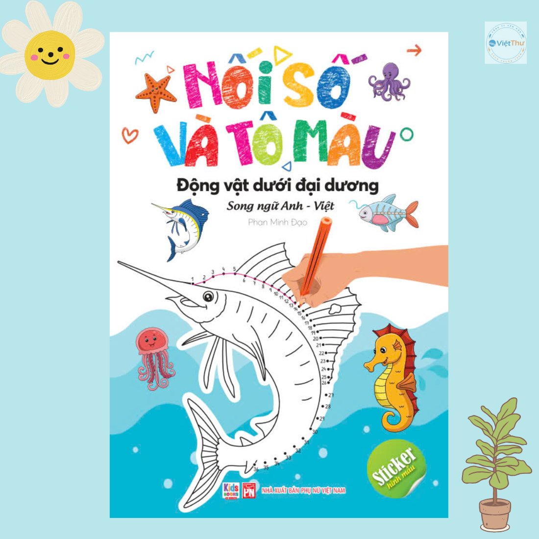 Sách tô màu song ngữ - Nối Số Và Tô Màu - Động Vật Dưới Trang Trại + Sticker (VT)