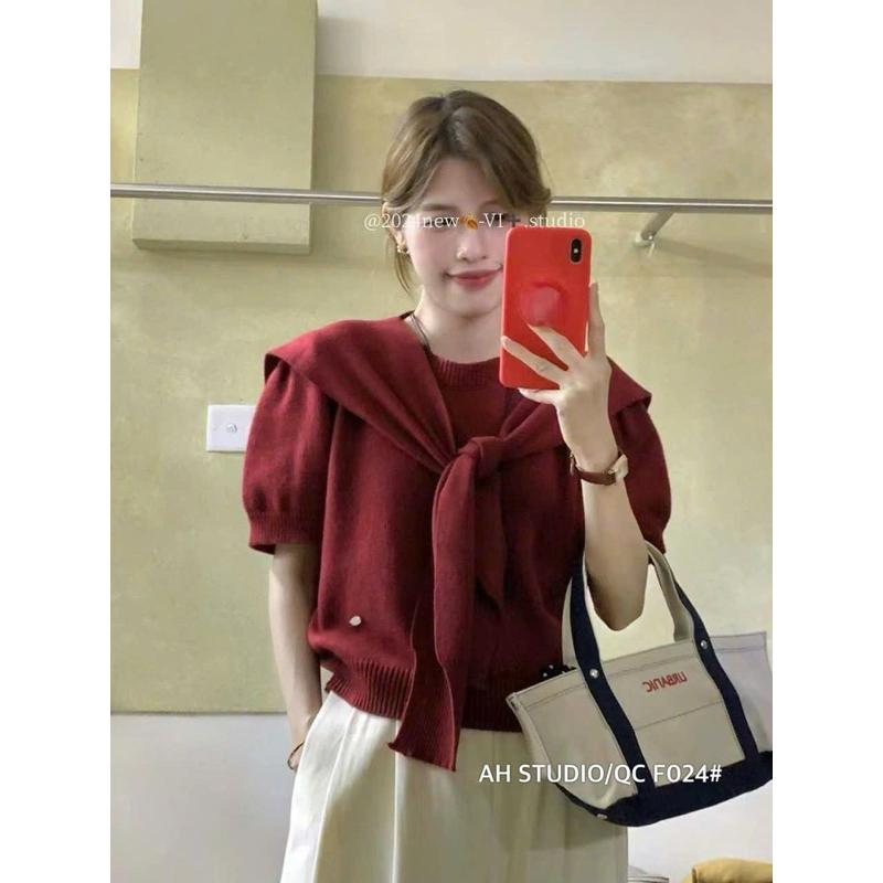 Thu.NStore- SET ÁO LEN TAY NGẮN KÈM KHĂN QCL1 BY JOLIE