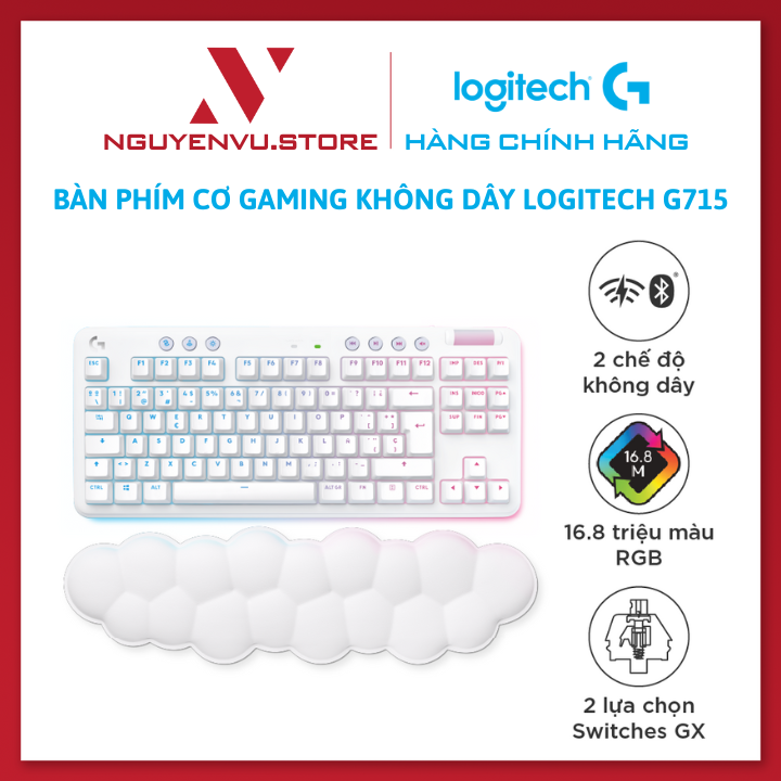 Bàn phím không dây gaming Logitech G715 TKL - Bluetooth và Lightspeed, RGB, kèm kê tay - Hàng chính hãng