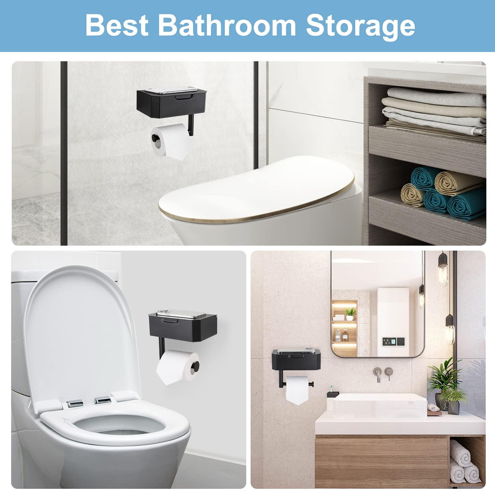 Người giữ giấy vệ sinh không khoan, giá đỡ giấy vệ sinh màu đen với hộp khăn ướt, lưu trữ giấy nhà vệ sinh Minghaoyuan