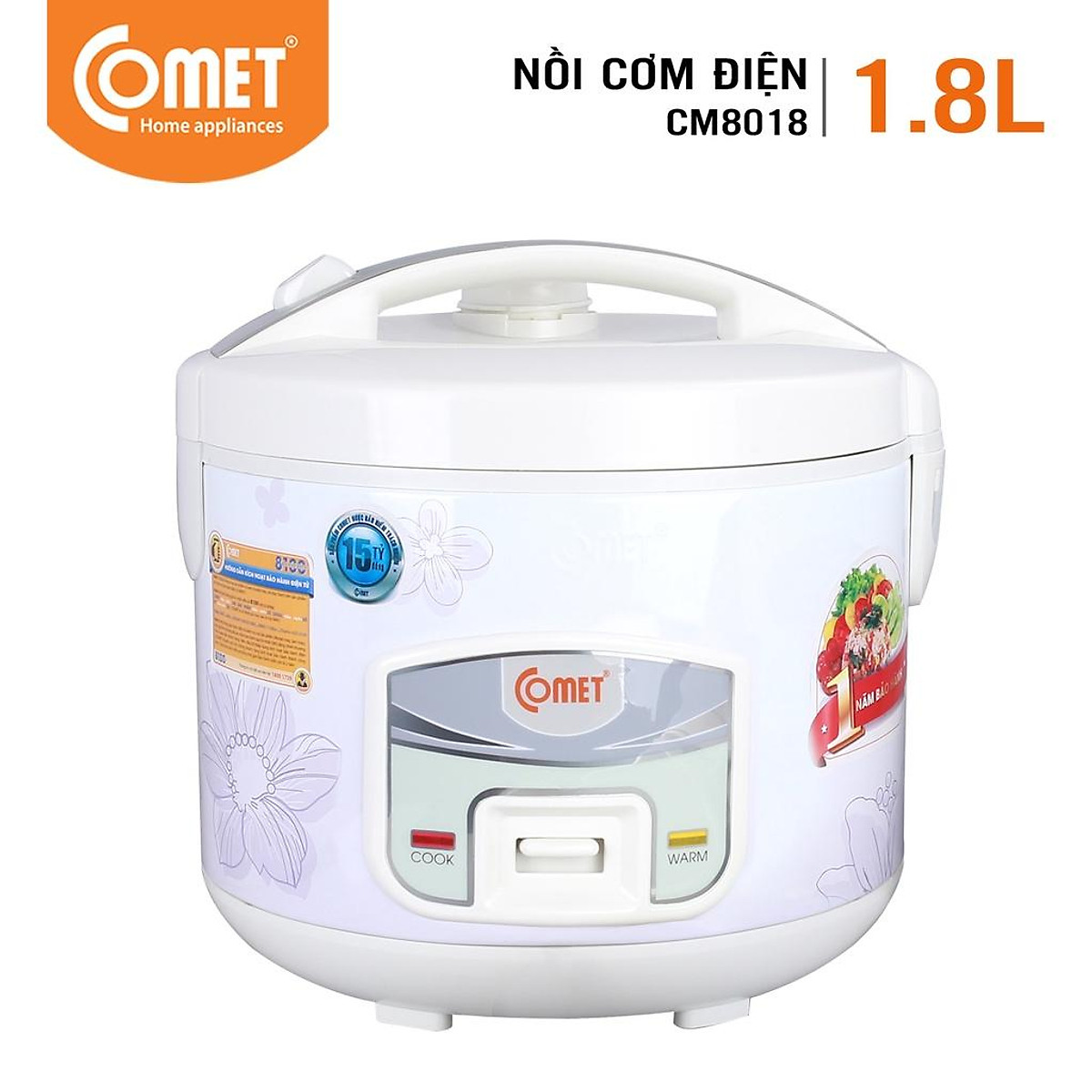 Nồi cơm điện Comet CM8018 - Nồi cơ nắp gài, 1.8 lít, 700W - Hàng Chính Hãng