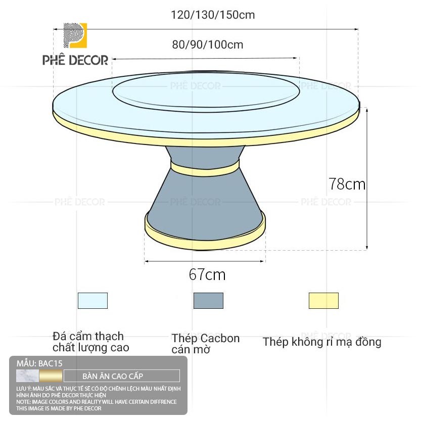 BÀN ĂN CẨM THẠCH XOAY - BAC15 - Bo viền ĐK 120cm