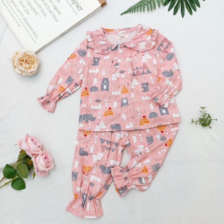 bộ pijama tay dài bé gái hoạ tiết cực xinh(size 9-25kg)-set thu đông bé gái -sỉ quần áo trẻ em hcm pikakids