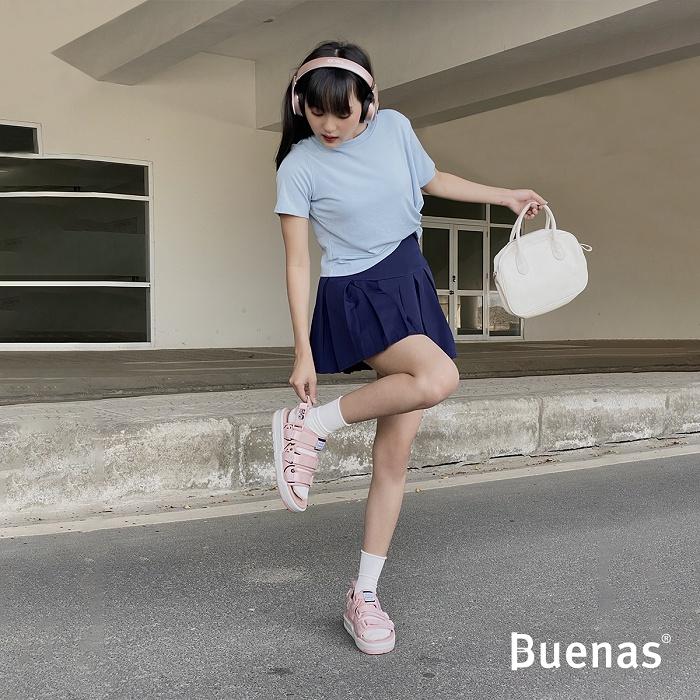 Giày sandal nam nữ unisex đi học quai ngang Buenas Sport SD6868 Hồng đế cao 3 phân