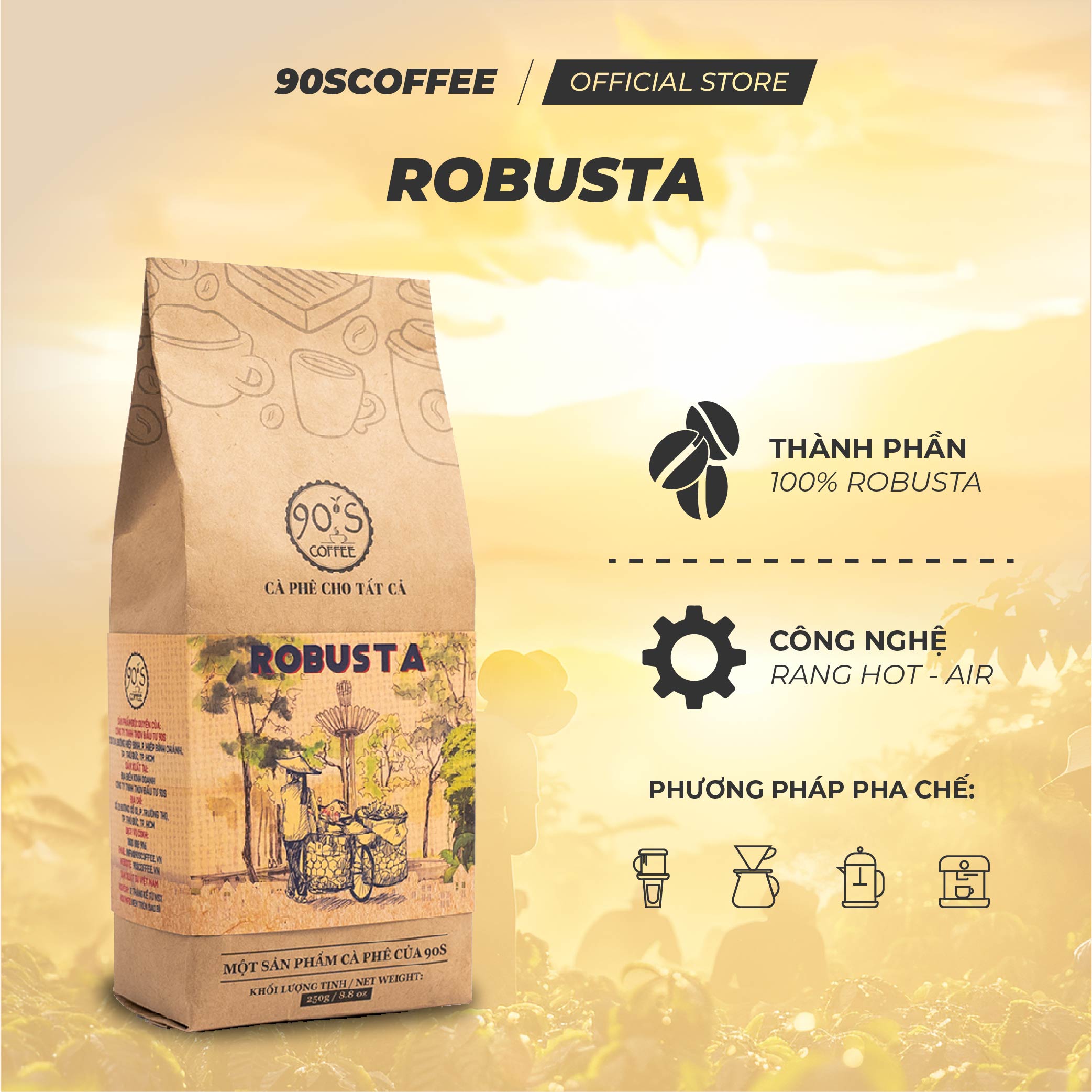 Cà Phê Robusta Nguyên Chất Rang Mộc - Gu Truyền Thống Đắng Đậm Thơm Nồng | 90S COFFEE