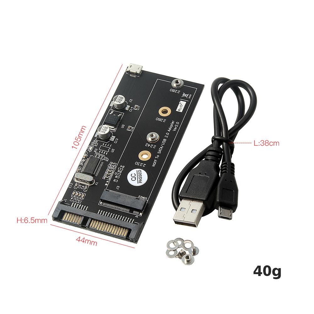 Thẻ chuyển đổi NGFF sang SATA / USB2.0 Phù hợp với 2230 2242 2260 2280 SSD với B-key / B + M-key cho SSD với cáp USB