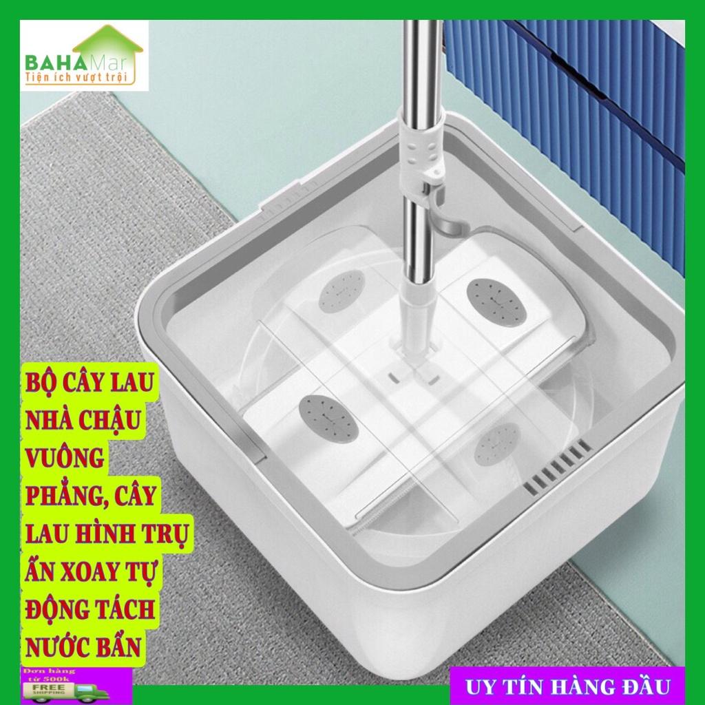 BỘ CÂY LAU NHÀ CHẬU VUÔNG PHẲNG, CÂY LAU HÌNH TRỤ ẤN XOAY TỰ ĐỘNG TÁCH NƯỚC BẨN