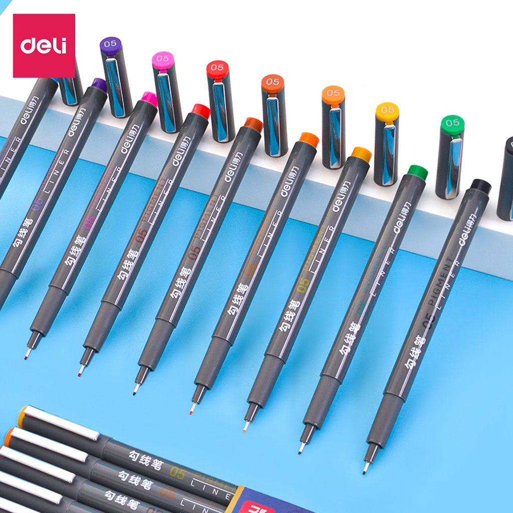 Bút đi nét liner , bút viết kỹ thuật 9 màu ngòi bọc kim loại 0.5mm - Deli S572