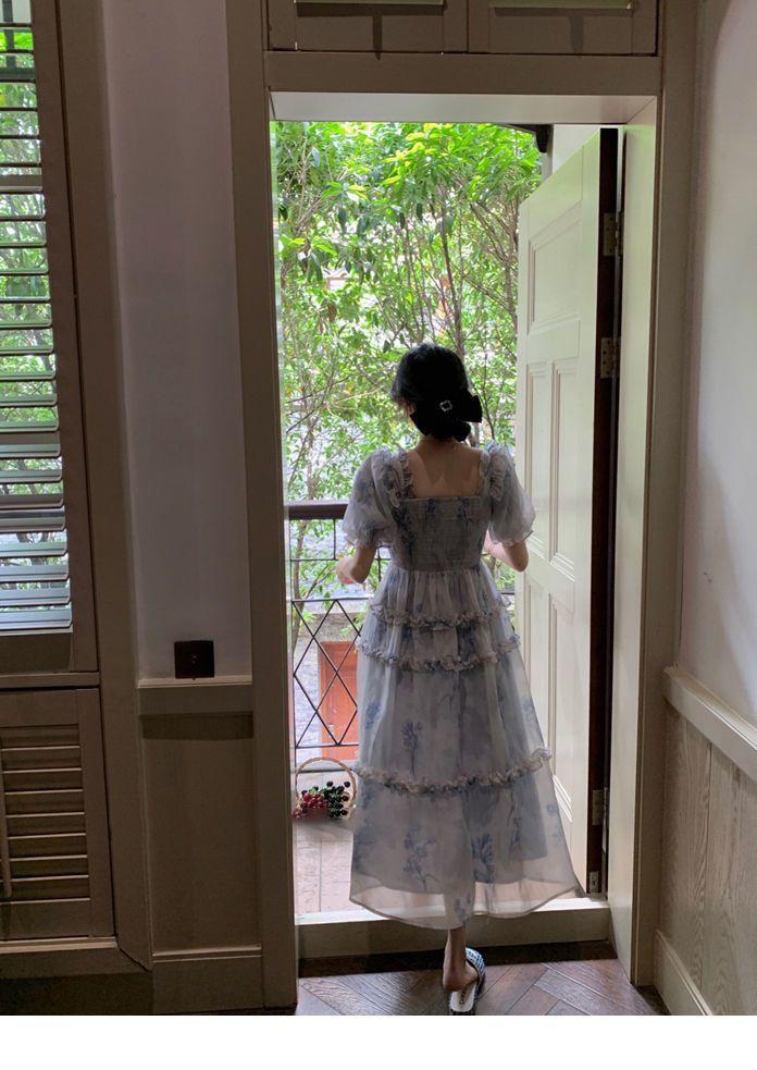 TOBE1SHOP Váy màu hồng nàng tiên Pháp ren Bouffant váy công chúa váy bánh váy lưới nàng tiên thắt lưng đầm