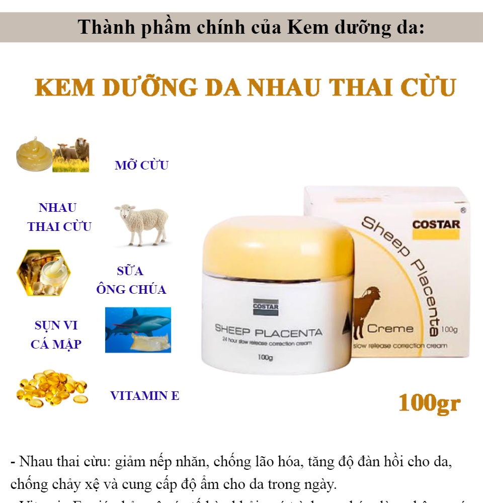 Kem dưỡng da mặt nhau thai cừu Costar Sheep Placenta hộp 100gr