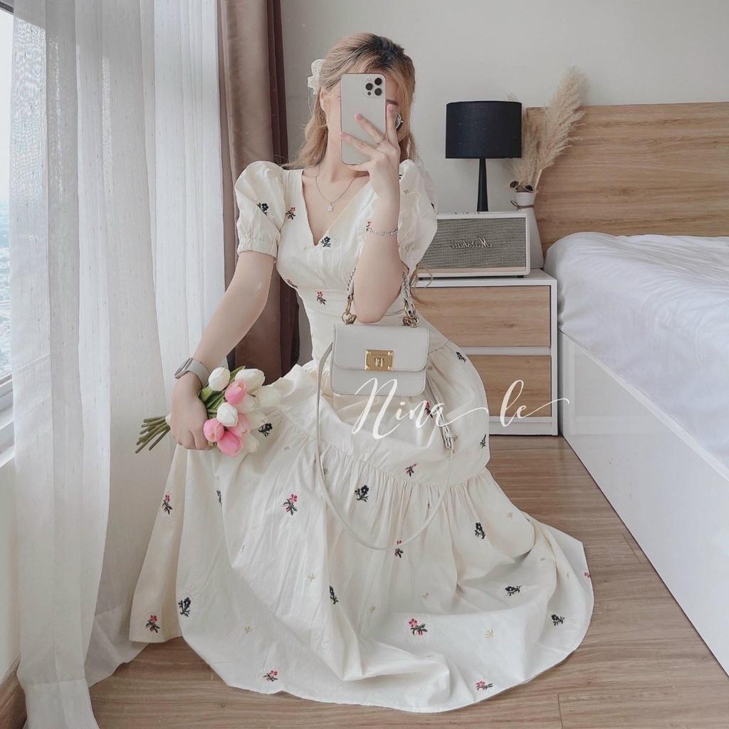 Đầm váy nữ công chúa màu trắng trẻ trung sau lưng cột nơ tôn dáng sang trọng thanh lịch siêu xinh Hàn Quốc