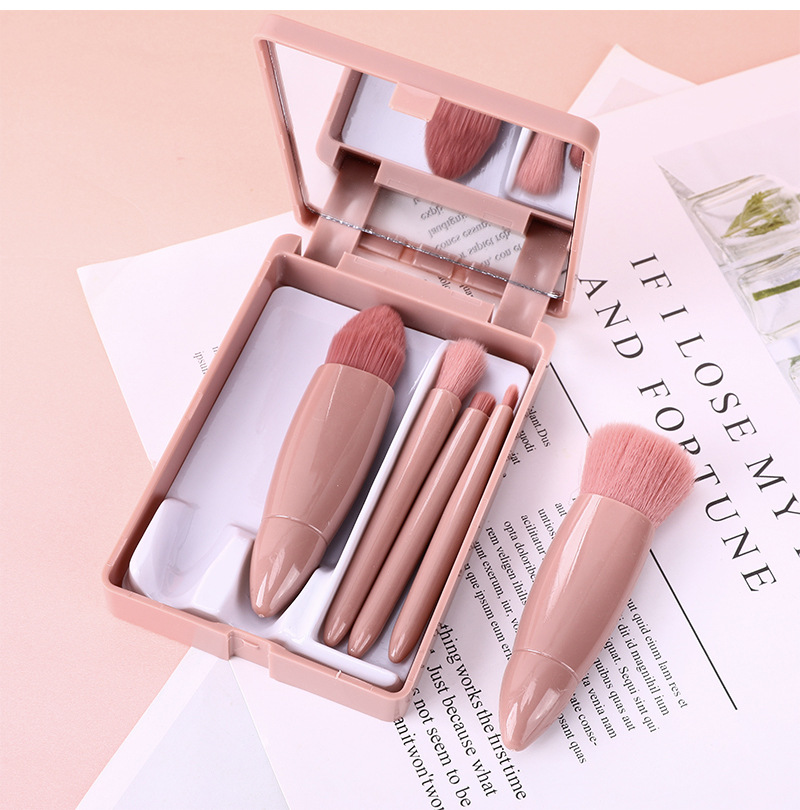 Set 5 Cọ Trang Điểm Mini Kèm Hộp Đựng Trong Suốt Và Gương Soi Tiện Lợi