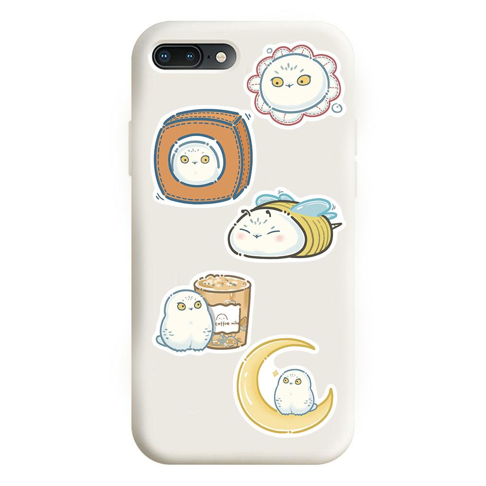Sticker cú trắng chibi hoạt hình cute trang trí mũ bảo hiểm, guitar, ukulele, điện thoại, sổ tay, laptop-mẫu S54