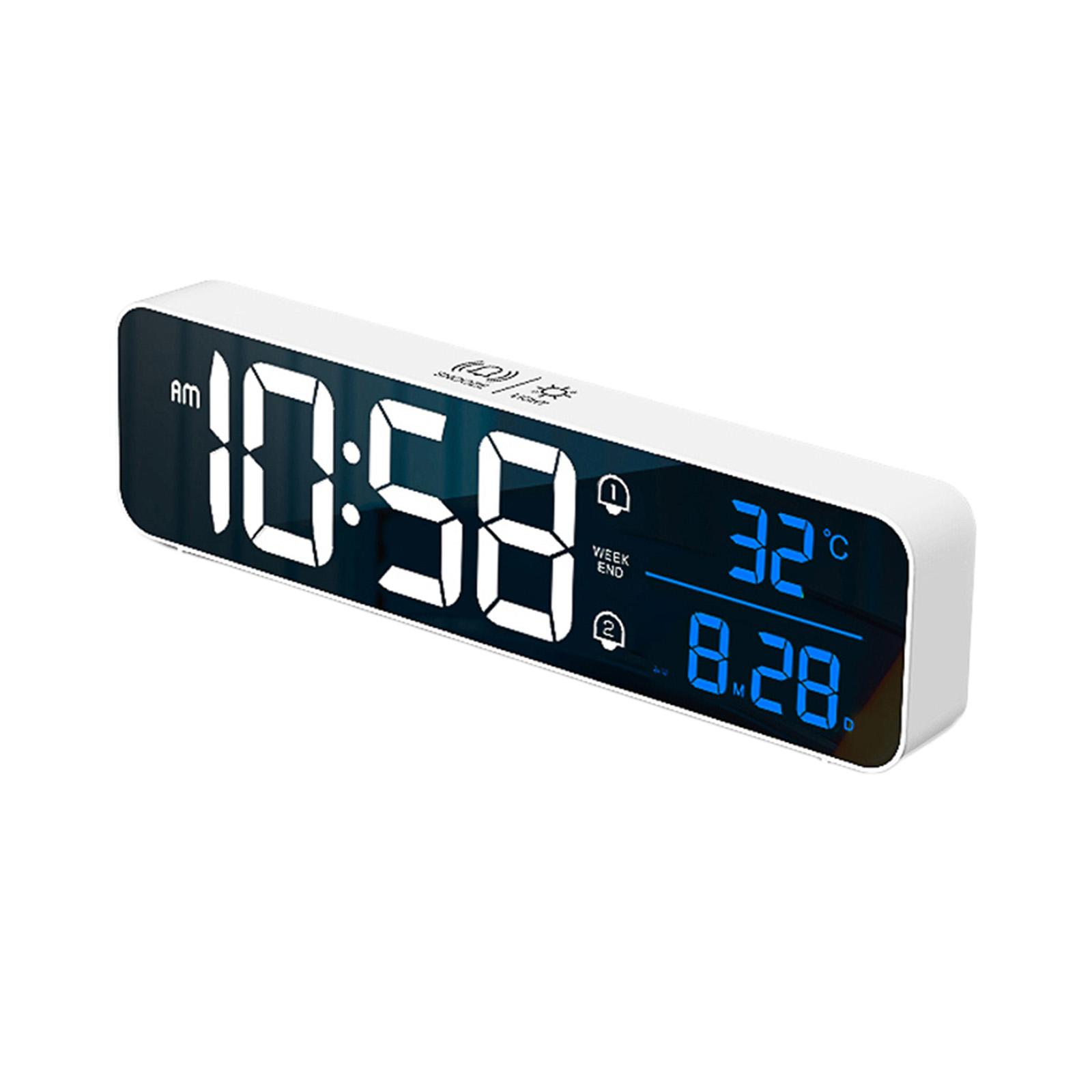 Living Room Mirror Large Digital Alarm Clock LED with Temperature 40 Music 4 Volume, Wall Clock
