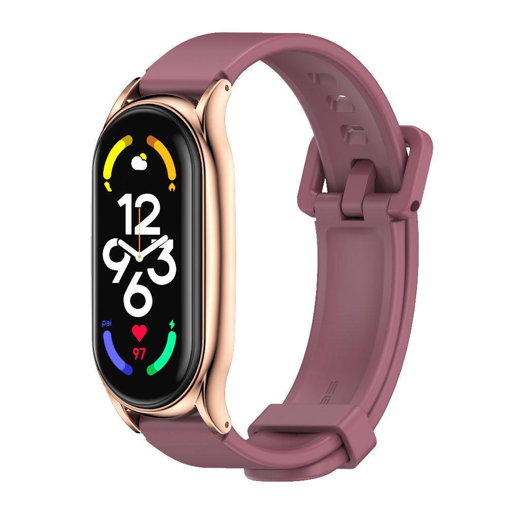 Dây Đeo Cao Su Cho Mi Band 7/6/5/4/3 Mặt Kim Loại MJOBS Cao Cấp, Khung Chất Liệu Thép Không Gỉ