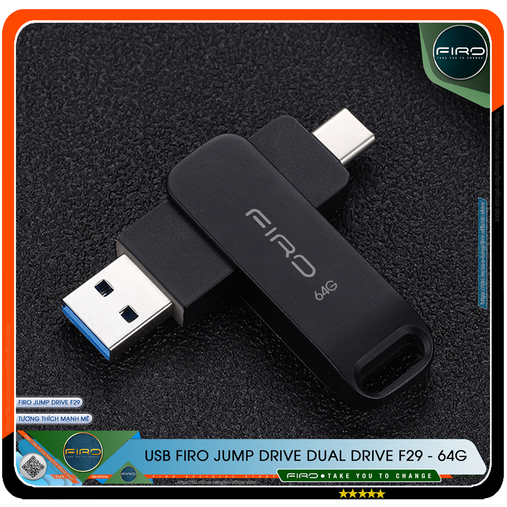 USB FIRO Jump Drive Dual Drive F29 - USB 3.1 32GB / 64GB Đầu Nối Kép Với 2 Cổng USB Type-C Và USB Type-A - Tương Thích MAC / PC Chuẩn Giao Tiếp USB 3.0 Và 2.0 - Tốc Độ Đọc 130Mb/s- Hàng Chính Hãng