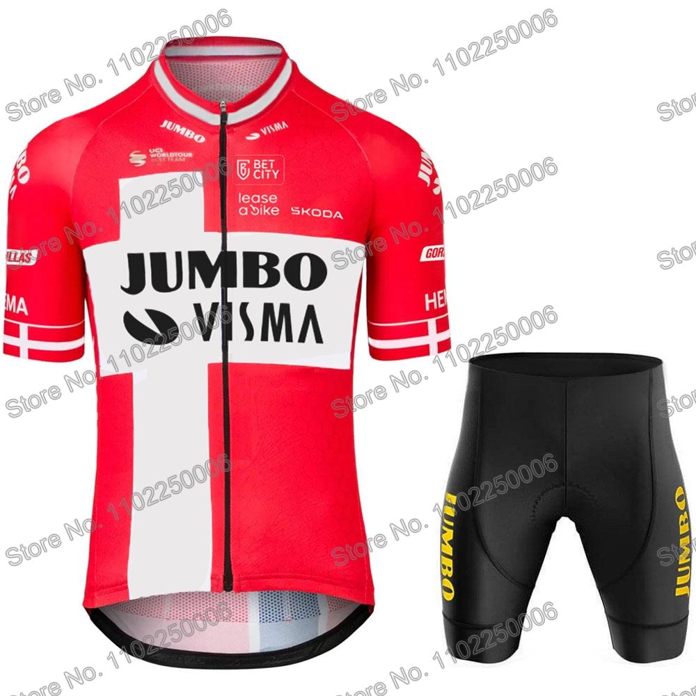 2023 Jumbo Visma Đi Xe Đạp Quần Áo Mùa Hè Đan Mạch Vô Địch Đi Xe Đạp Jersey Bộ Nam Jonas Vingegaard Xe Đạp Đường Trường Áo Sơ Mi Phù Hợp Với Yếm Ngắn Color: 1 Size: XS