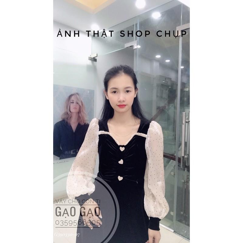 Váy nhung phối tay tơ oganza cao cấp cho con bú KÈM ẢNH THẬT SHOP CHỤP