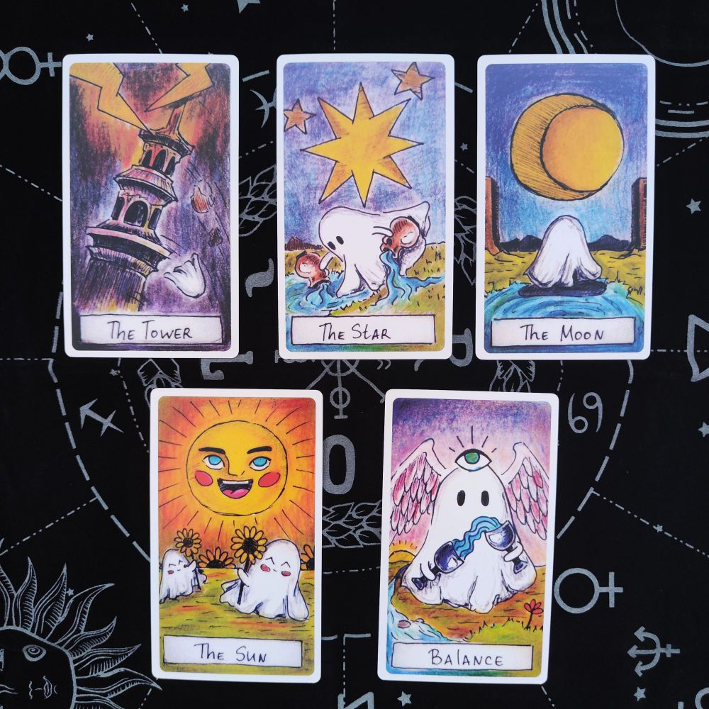 [Size Gốc] Bộ Bài Cute Ghost Tarot 78 lá 7x12 cm đá thanh tẩy