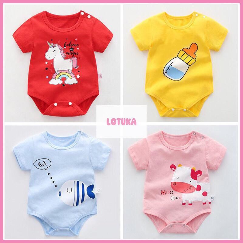 Bodysuit cho Bé Trai Bé Gái mẫu Body Chip bò sữa hồng Hè Sơ Sinh vải 100% Cotton Mềm Mịn kiểu dáng dễ thương từ 3-13kg