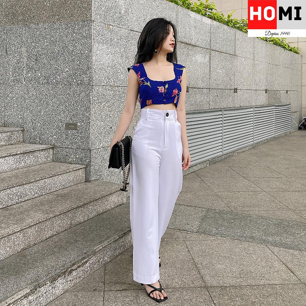 ÁO CROPTOP CÓ VAI HỌA TIẾT HOA,CỔ VUÔNG CỰC TÂY, MÀU XANH, HOMI FASHION