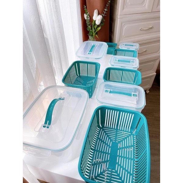 HỘP ĐỰNG THỰC PHẨM TỦ LẠNH - Set 5 hộp đựng thực phẩm tủ lạnh kèm rổ ráo nước đa năng cao cấp