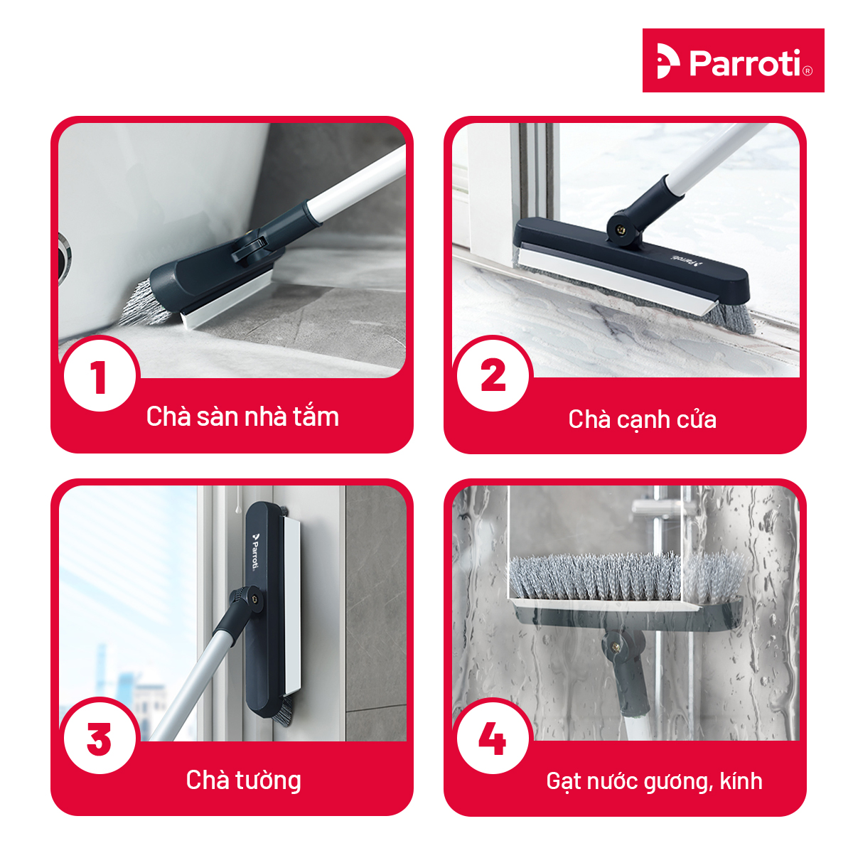 Cây chà sàn, chổi cọ sàn và gạt nước 2 trong 1, cọ sạch khe hẹp và góc tường – Parroti Easy ES03