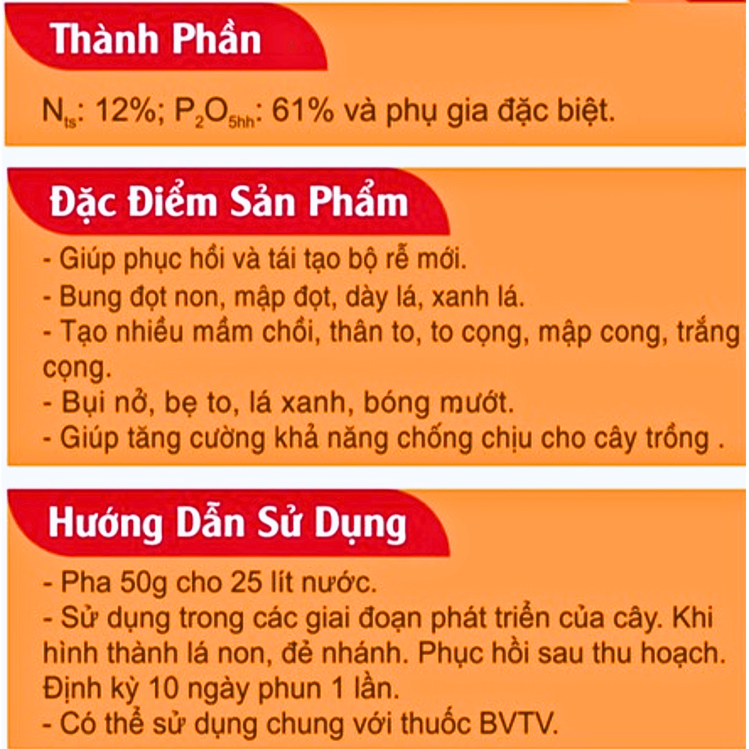 Phân bón Vigami Mono Amomonium Phosphate MAP 12-61 Hai Binh mập cọng, trắng cọng 100G