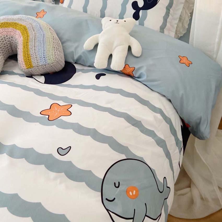 Bộ Chăn Chần Ga Gối Cotton LIDACO SP001182 - Cá Voi Xanh