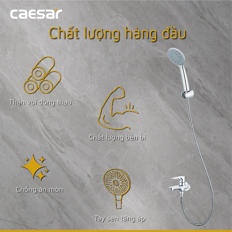 Vòi sen tắm lạnh gắn tường Caesar S063C tay dây sen xi
