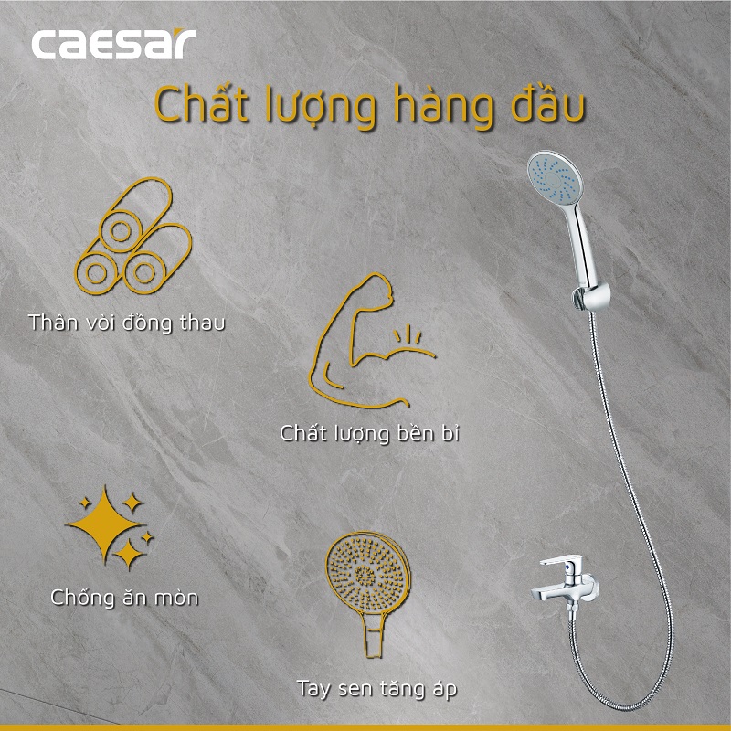 Vòi sen tắm lạnh gắn tường Caesar S063C  tay dây sen xi (bao gồm củ sen và tay dây )